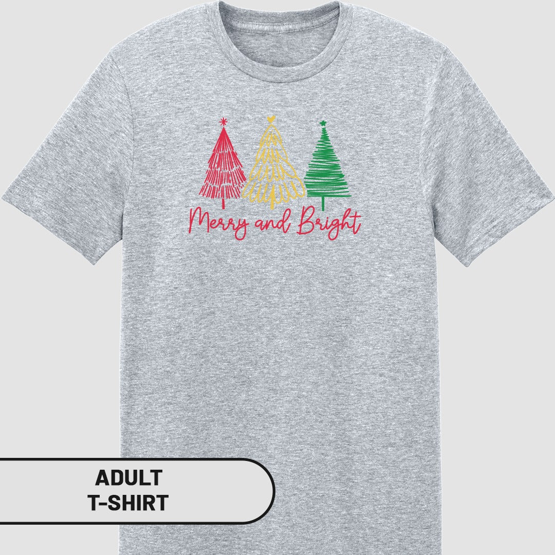 Merry and Bright Christmas Trees Adult T-Shirt