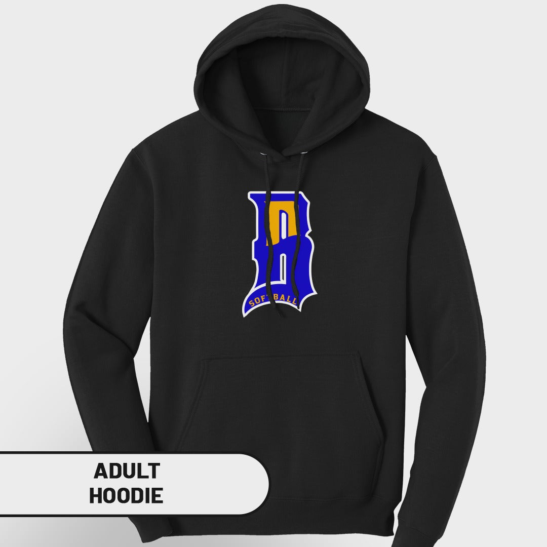 Black hoodie with "D Softball" logo on chest.