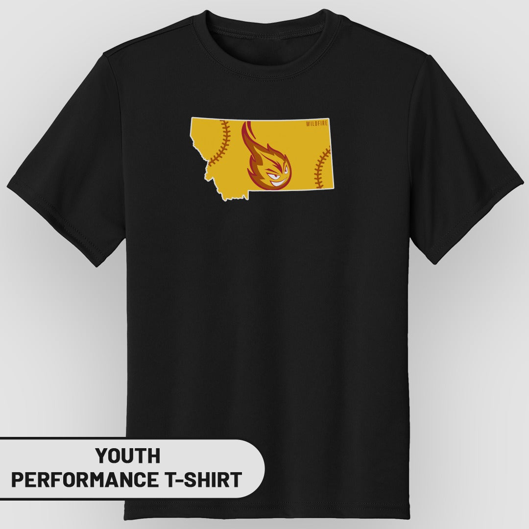 Montana Flame Softball Design Youth Performance T-Shirt