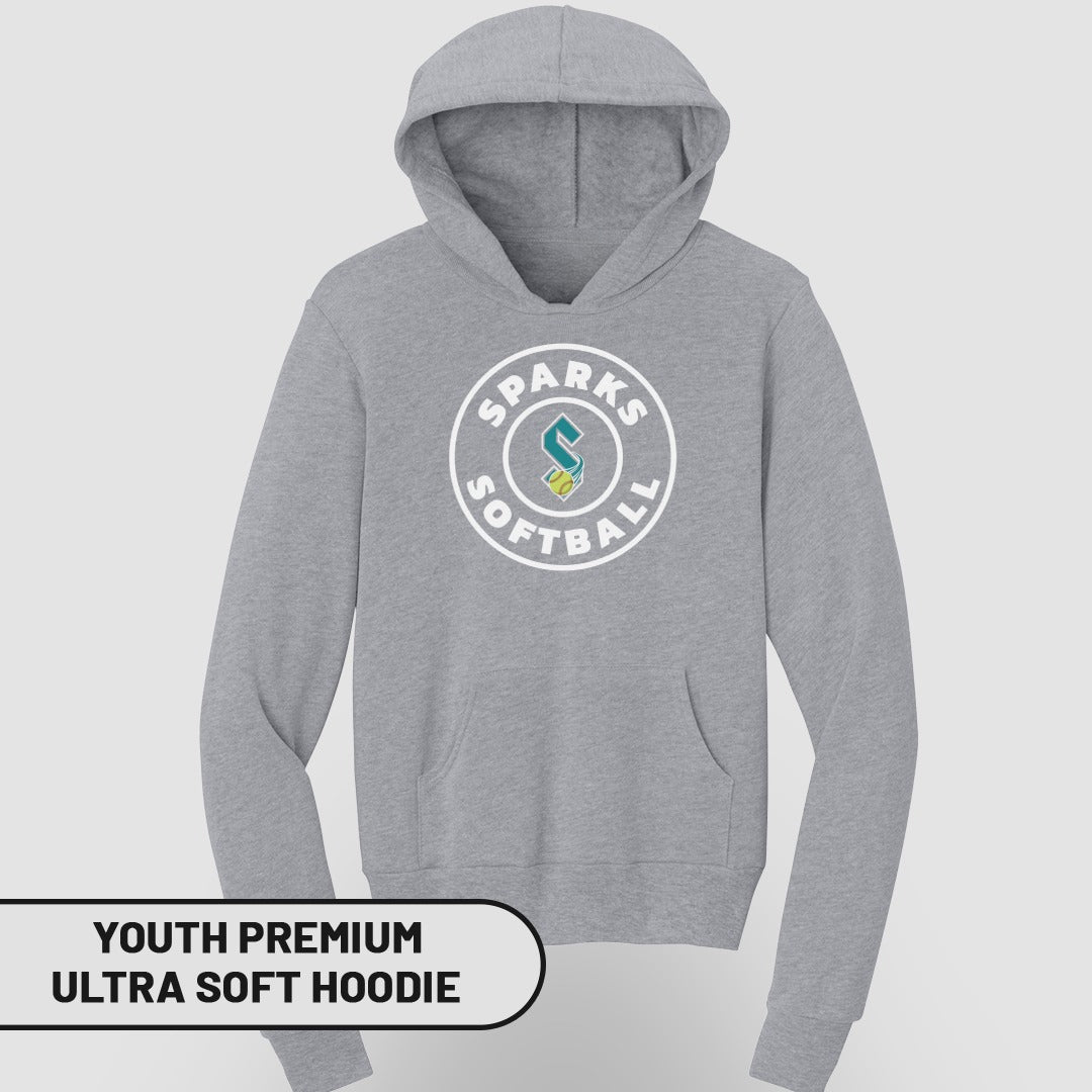 Grey hoodie with "Sparks Softball" logo.