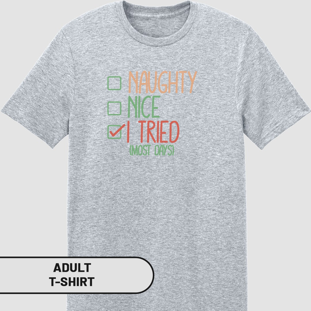 Naughty Nice I Tried Most Days Adult T-Shirt