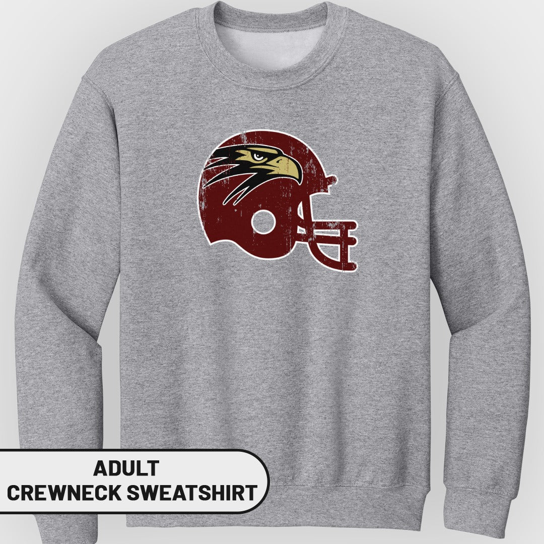 Adult crewneck sweatshirt with a distressed eagle helmet graphic.