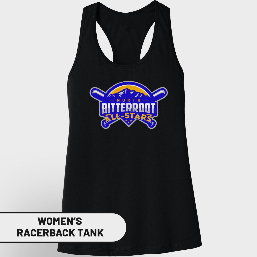 Black women's racerback tank with "North All-Stars" logo.