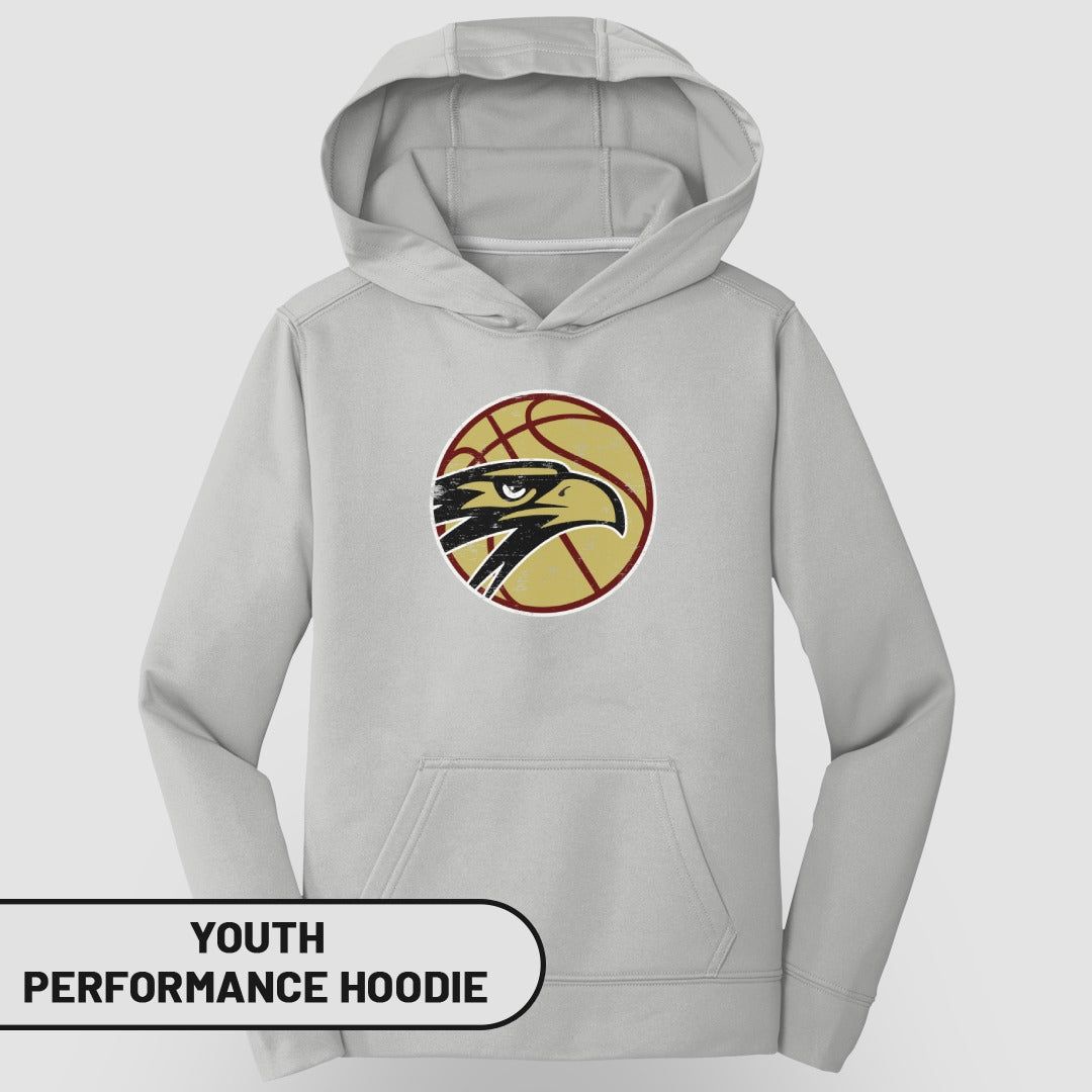 Youth Performance Hoodie with Basketball Bird Design