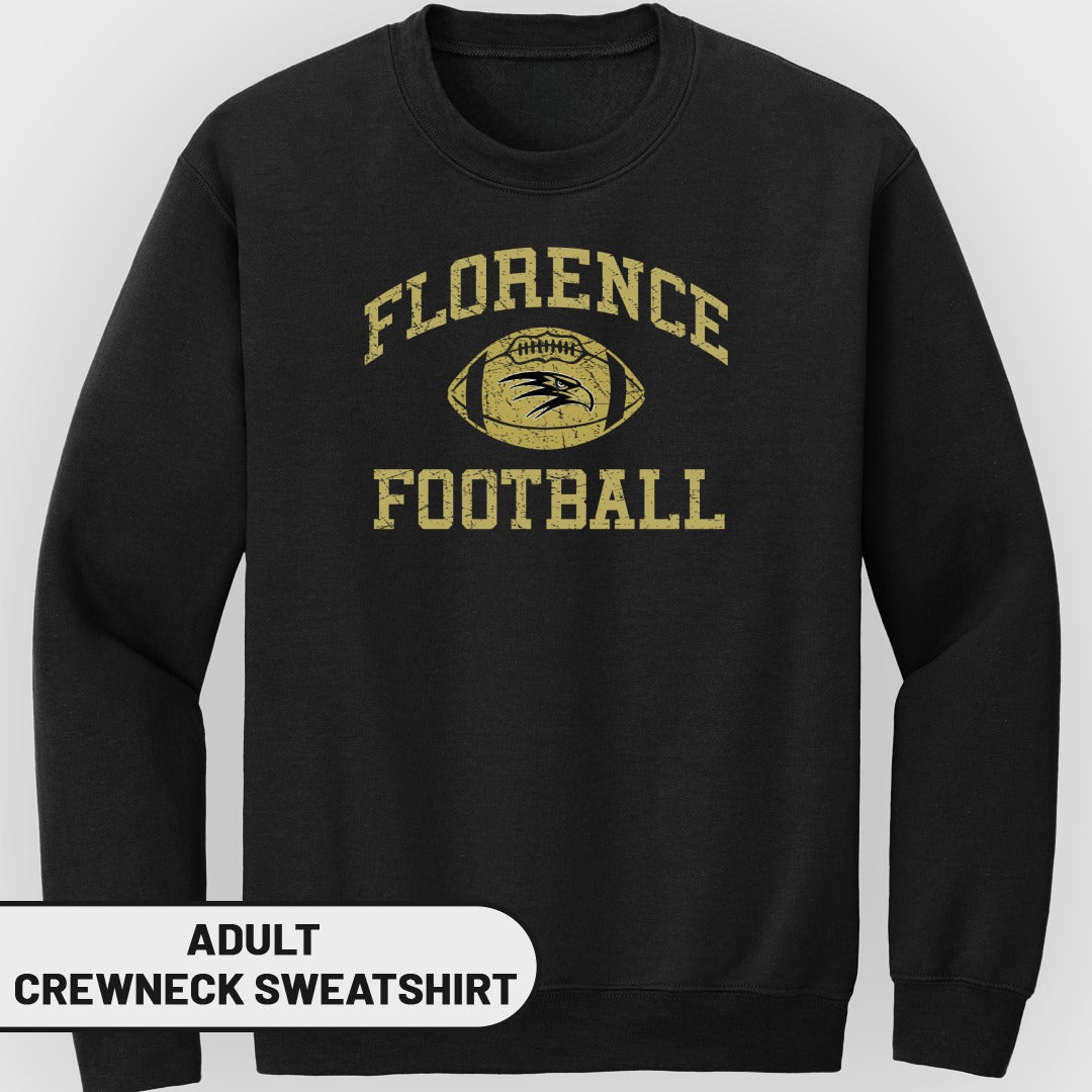Black crewneck sweatshirt with "Florence Football" and eagle graphic.