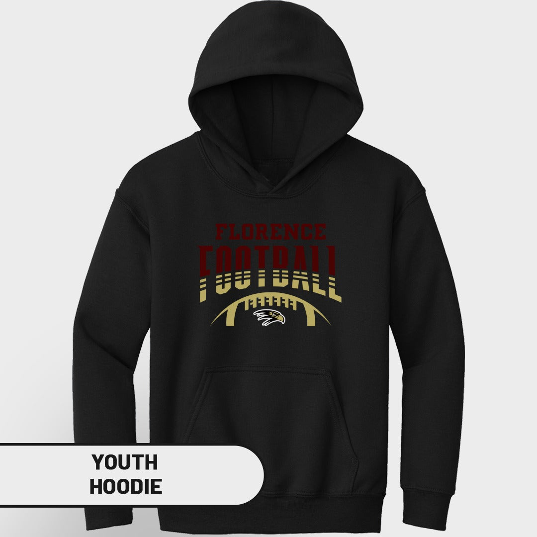Black youth hoodie with "Florence Football" and eagle graphic.