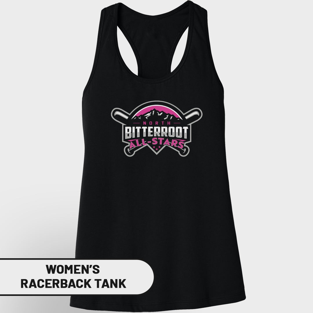 North Bitterroot All-Stars women's racerback tank top with logo.