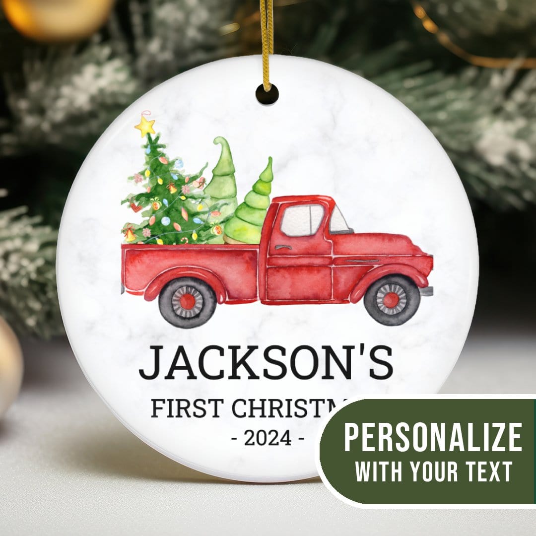 MyDesigns Personalized Ornament Vintage Red Truck | Personalized Baby's First Christmas Ornament