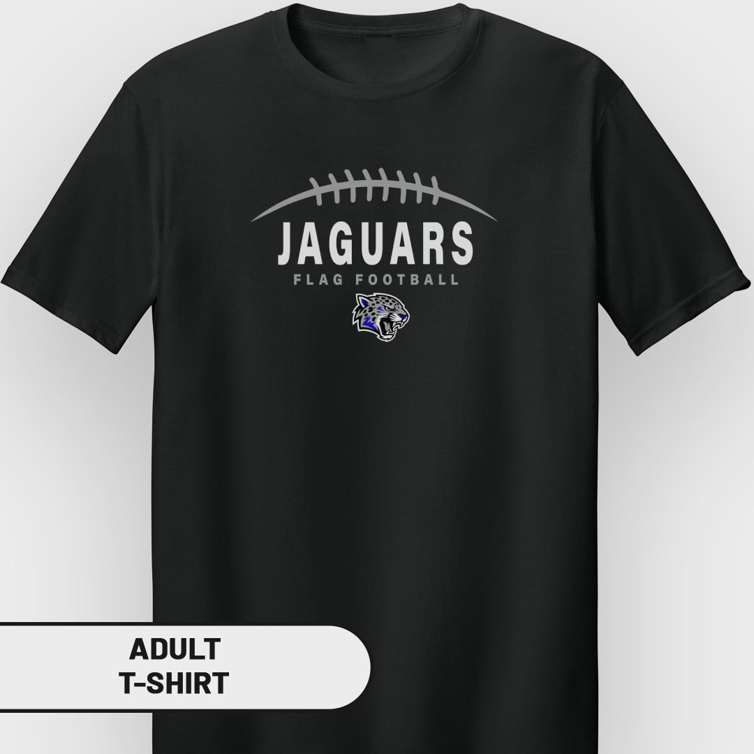 Black adult t-shirt with Jaguars Flag Football graphic.