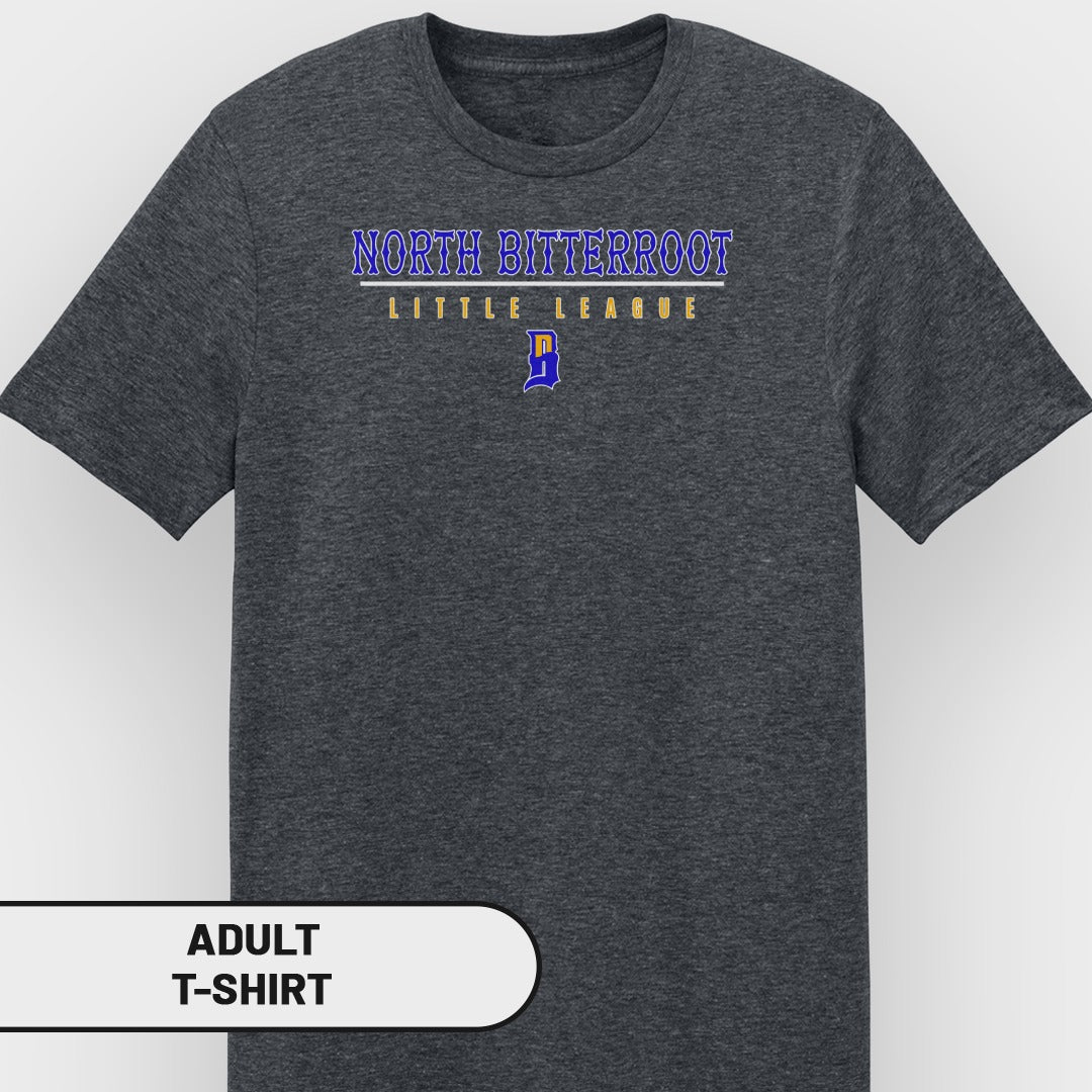 Dark t-shirt with "NORTH BITTERROOT" and "LITTLE LEAGUE" text.