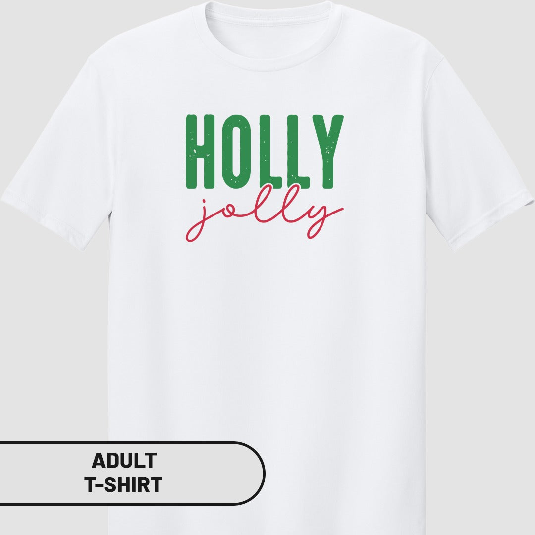 Holly Jolly Green and Red Print Adult T-Shirt