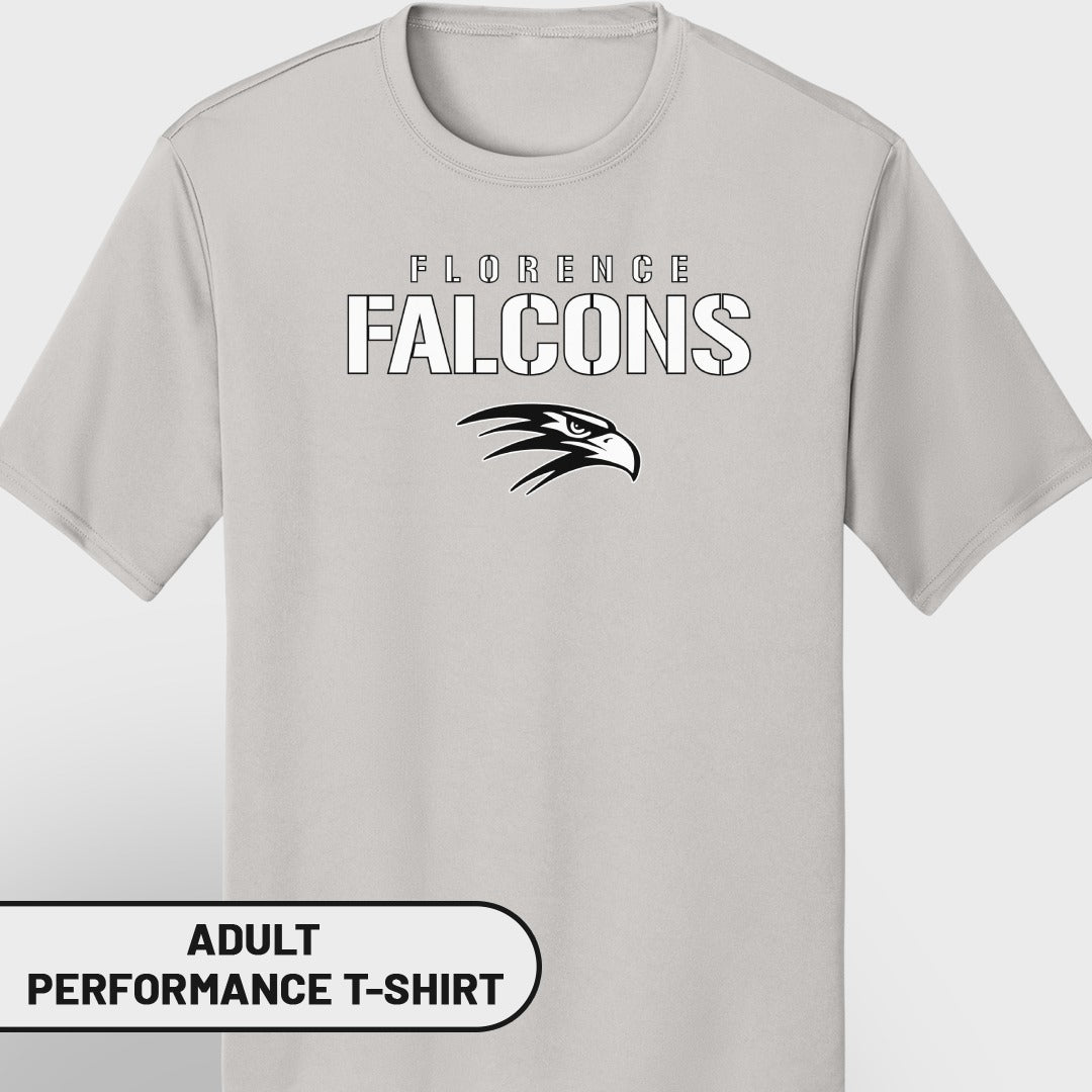 Light grey t-shirt with "FLORENCE FALCONS" text and hawk logo.