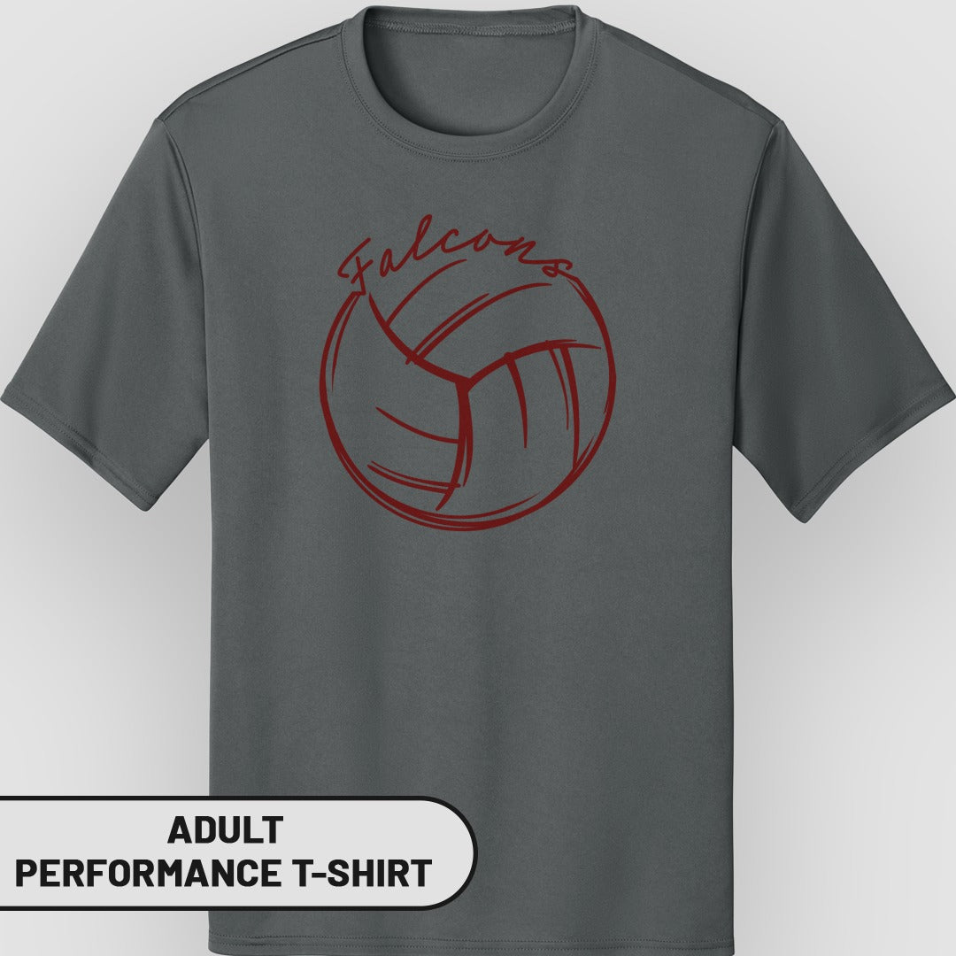 Falcons Volleyball Graphic Grey Adult Performance T-Shirt