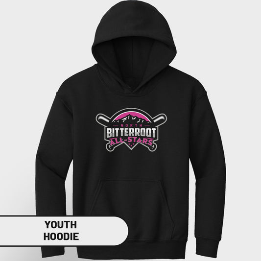 Black youth hoodie with "North Valley Bitterroot All-Stars" logo.