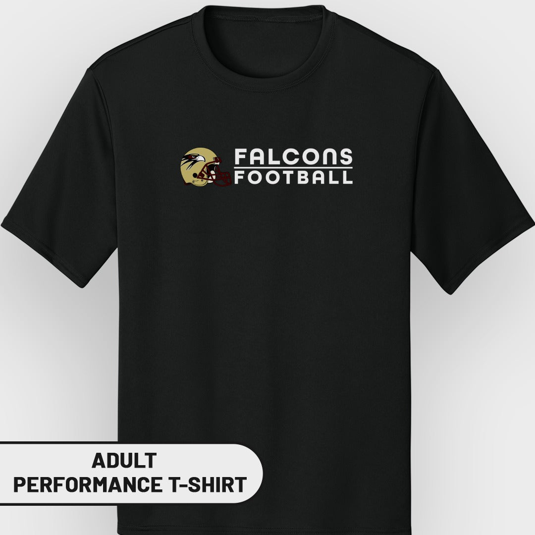 Black t-shirt with "FALCONS FOOTBALL" text and helmet graphic.