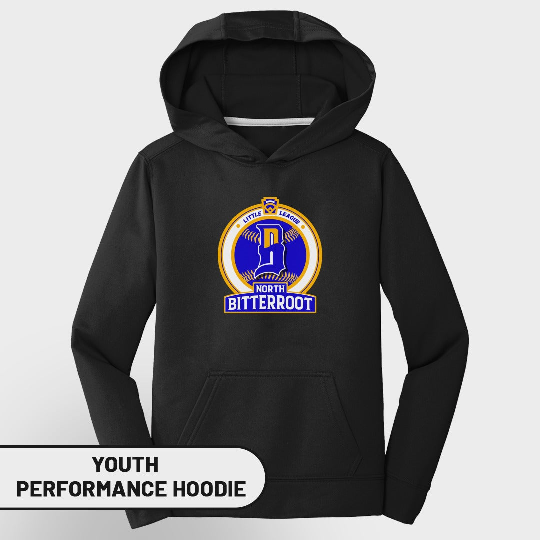 Little League North Bitterroot youth performance hoodie.