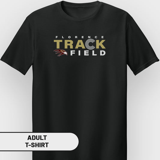 Black adult t-shirt with "Florence Track Field" text and eagle graphic.