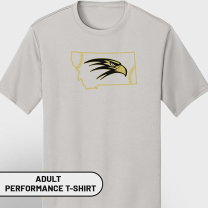 Gray adult performance t-shirt with Montana outline and eagle graphic.