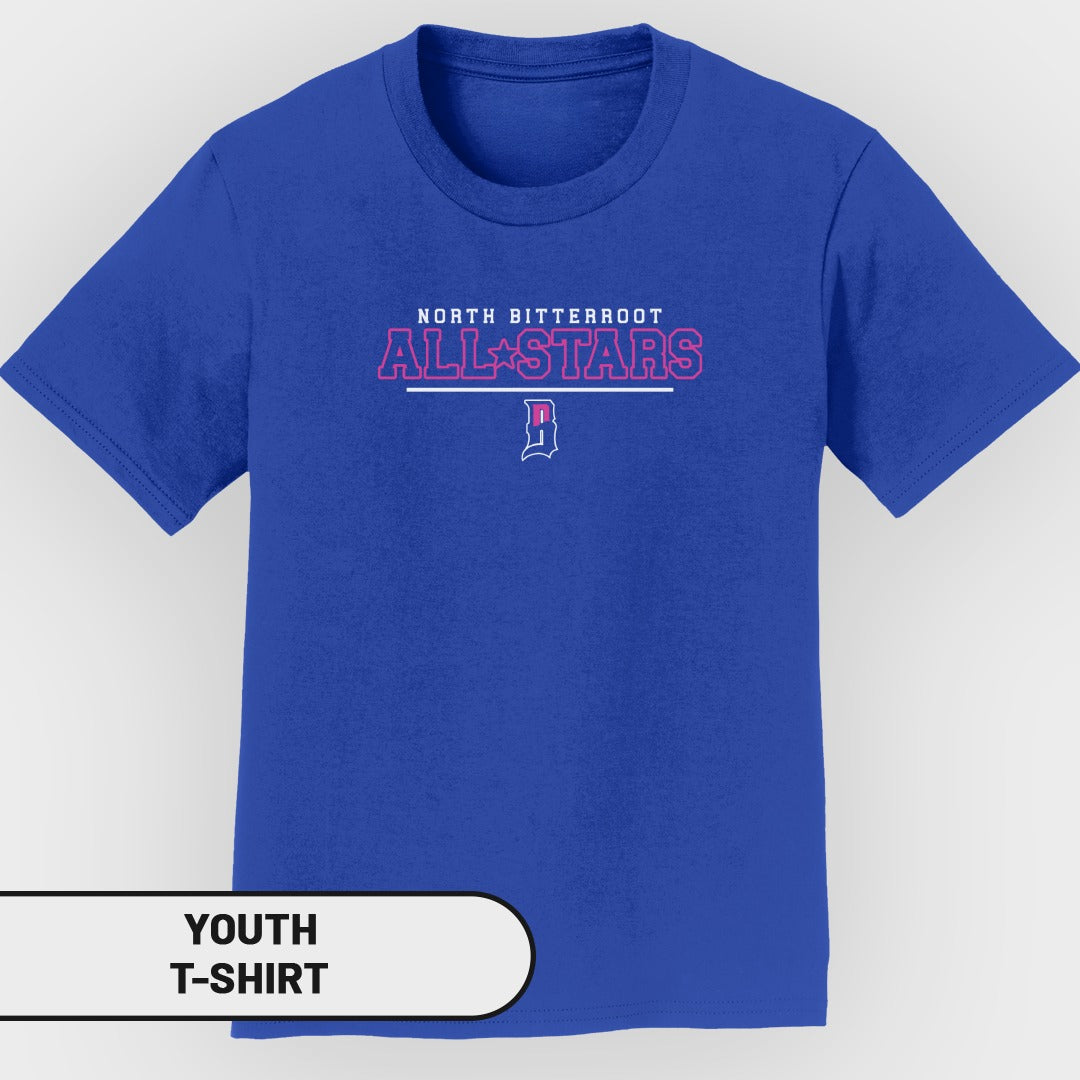 Youth t-shirt with "North Bitterroot All-Stars" logo.