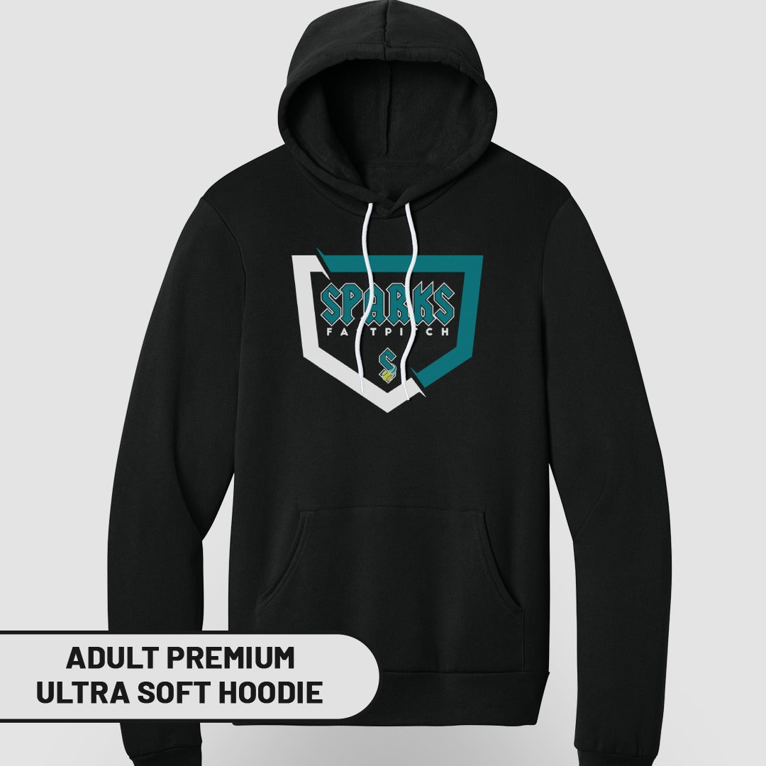 Black hoodie featuring the Sparks baseball team logo.