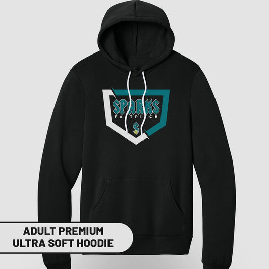 Black hoodie featuring the Sparks baseball team logo.