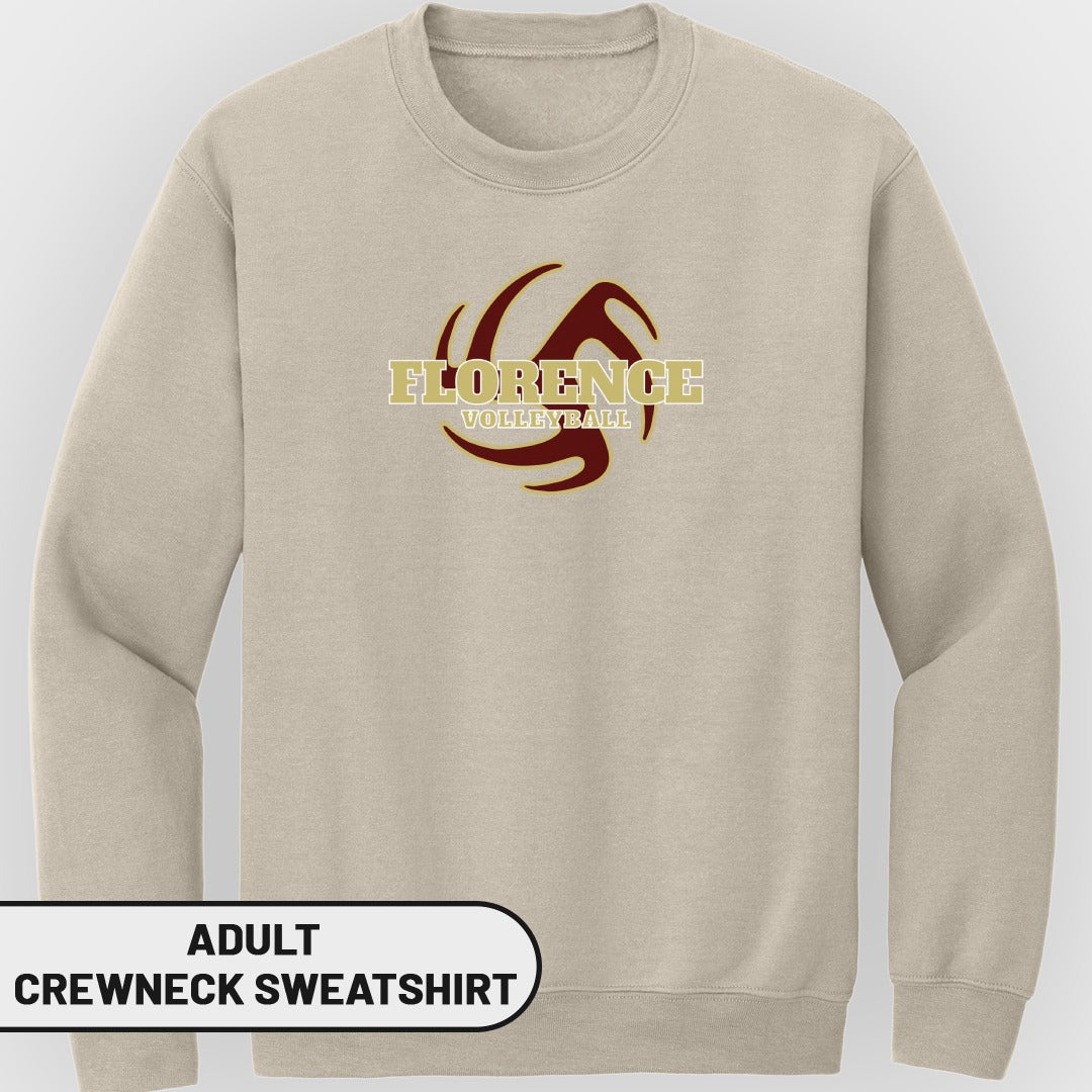 Adult crewneck sweatshirt with Florence Volleyball graphic.