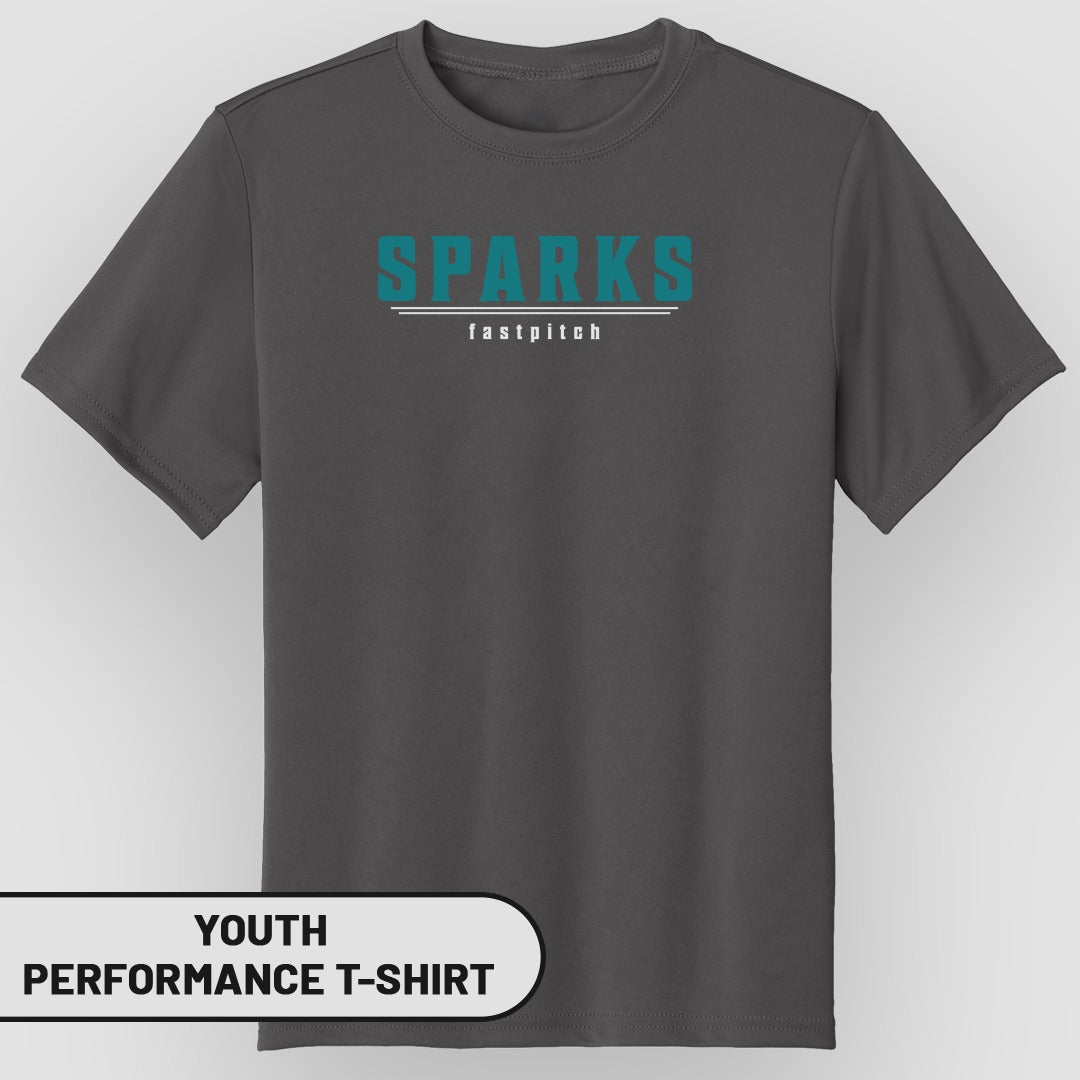 Youth Sparks fastpitch performance t-shirt, dark gray.