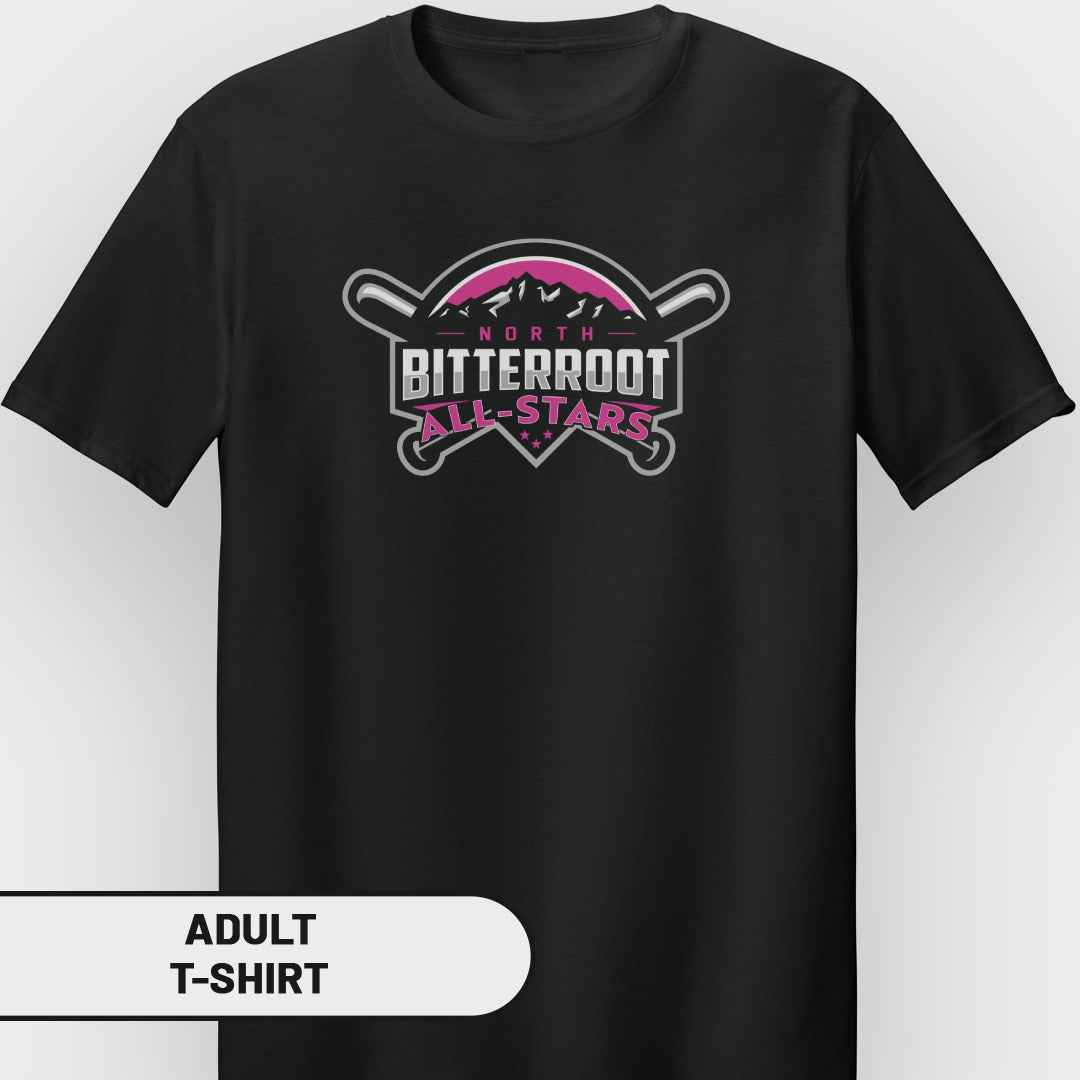 Black t-shirt with the "North Bitterroot All-Stars" baseball logo.
