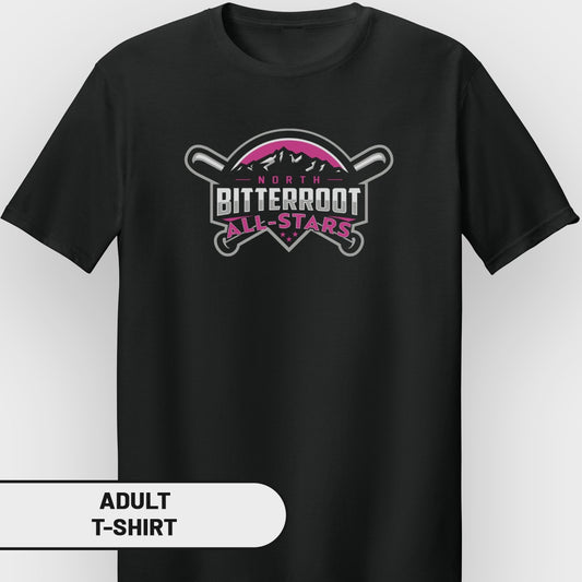 Black t-shirt with the "North Bitterroot All-Stars" baseball logo.