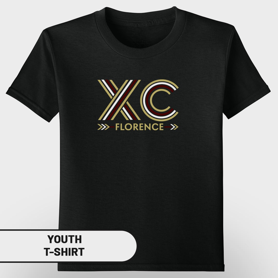 Black youth t-shirt with "XC Florence" graphic.