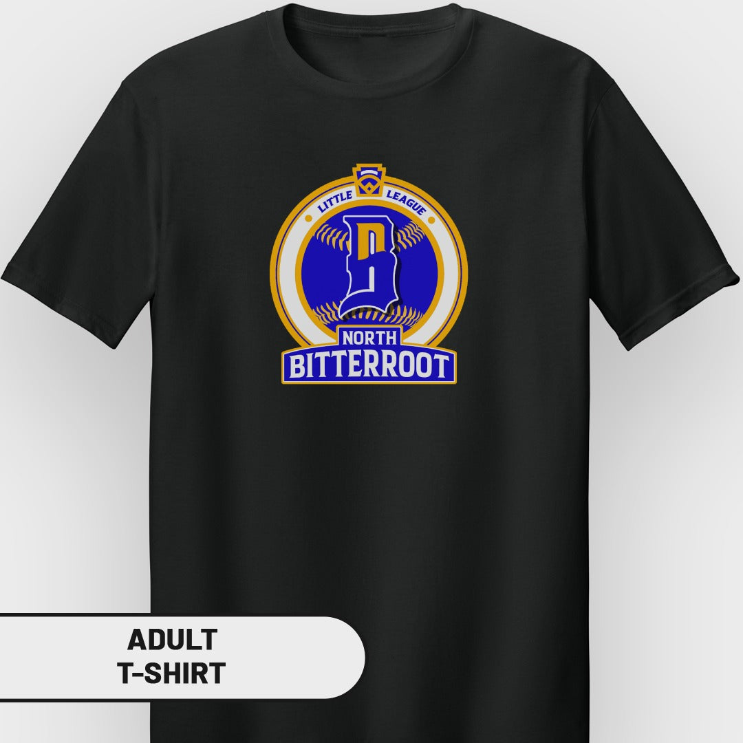 Black t-shirt with the North Bitterroot Little League logo.