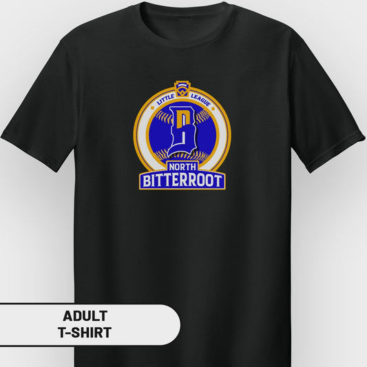 Black t-shirt with the North Bitterroot Little League logo.