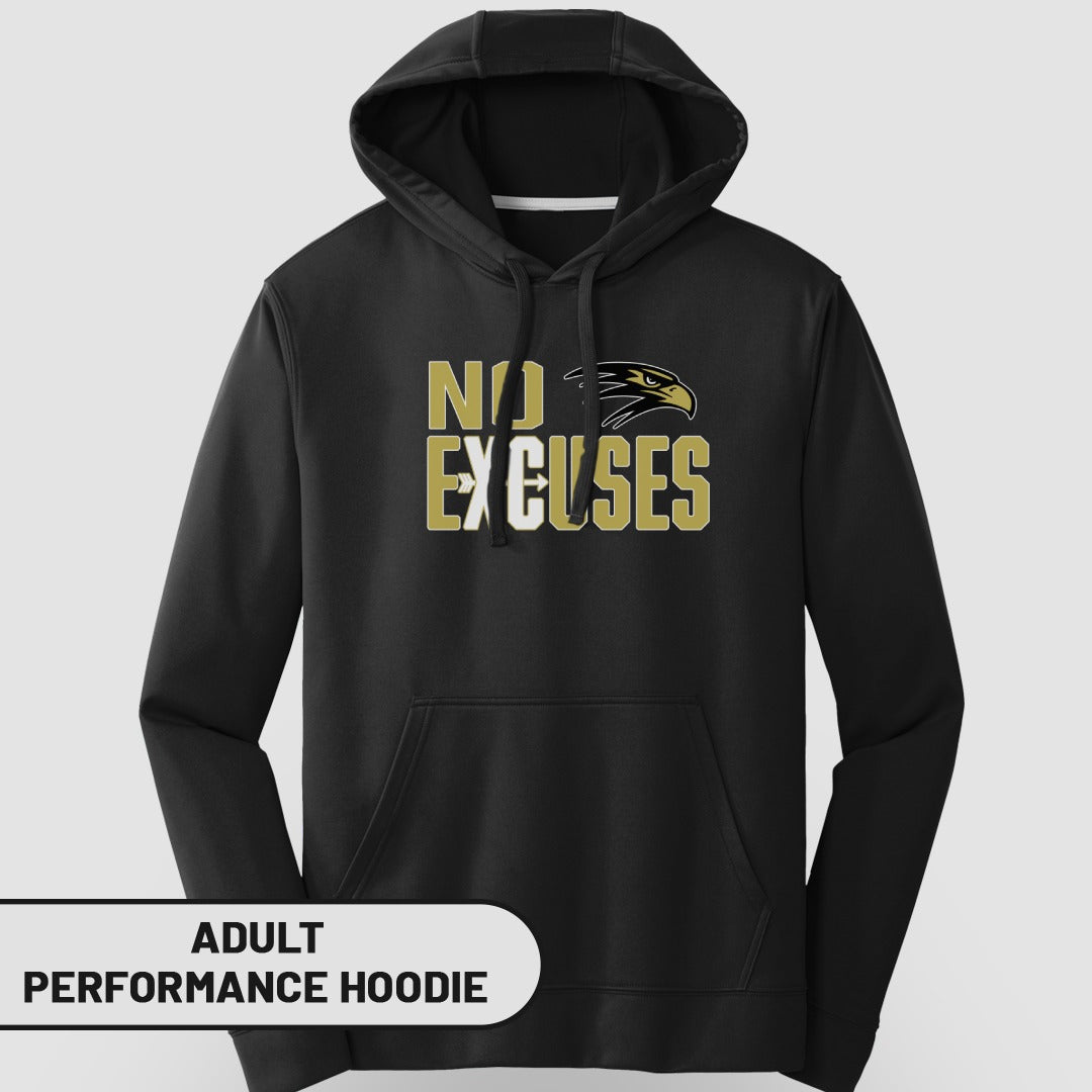 No Excuses Black Adult Performance Hoodie