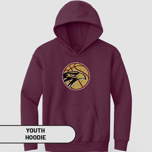 Basketball Eagle Design Maroon Youth Hoodie