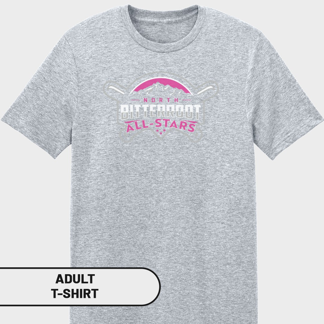 Adult heather gray t-shirt with "Bitterroot All-Stars" logo.