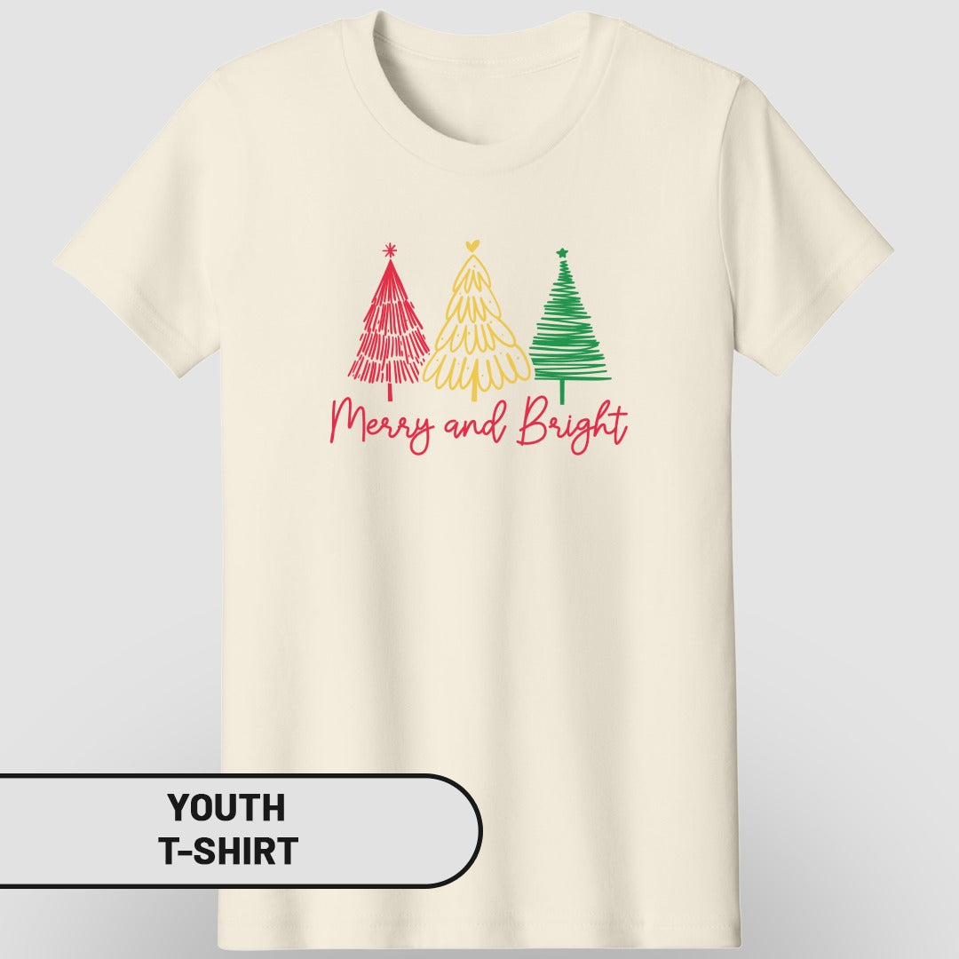 Festive Merry and Bright Christmas Tree Youth T-Shirt