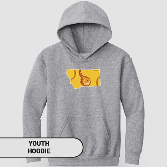 Montana Baseball Design on Gray Youth Hoodie