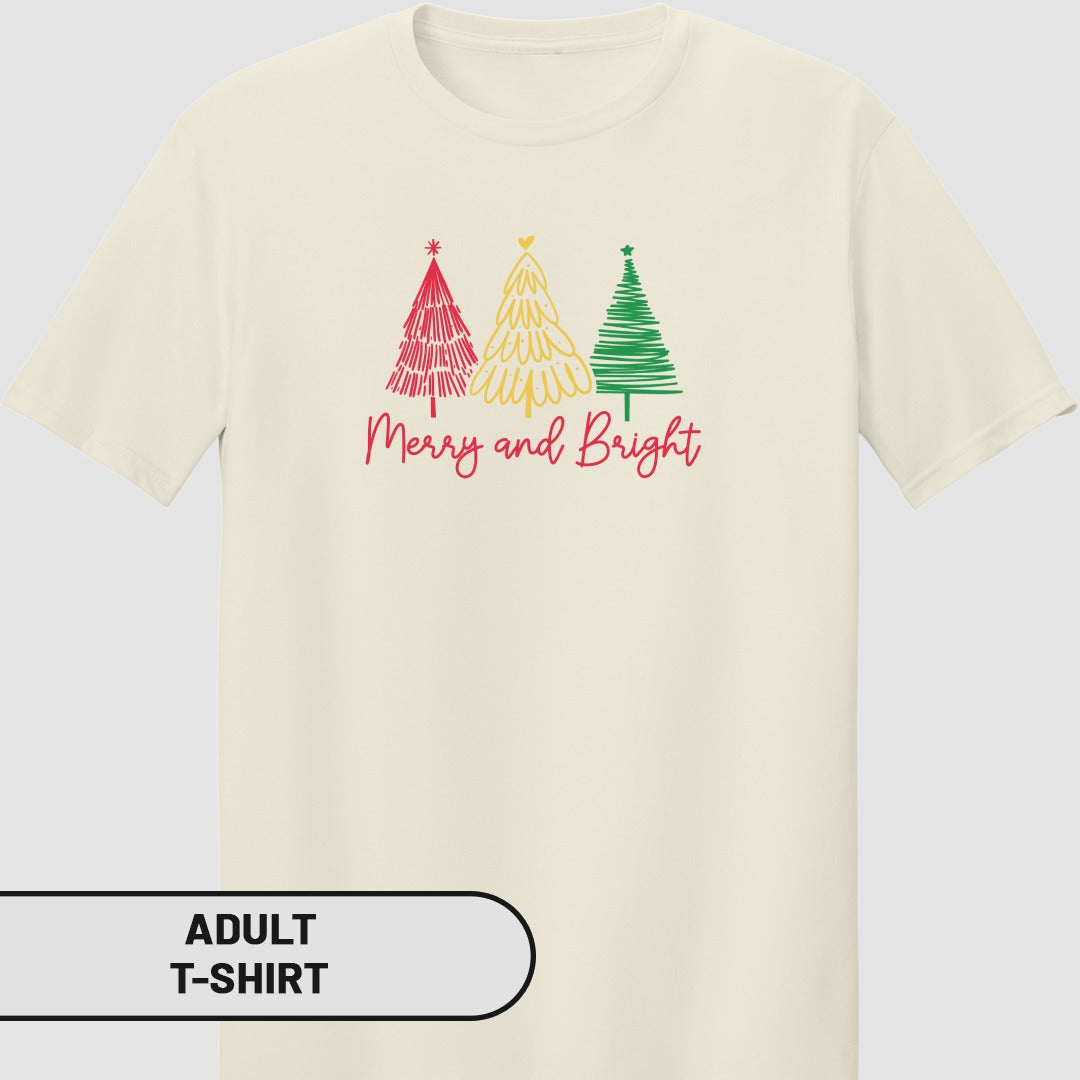Merry and Bright Christmas Trees Adult T-shirt