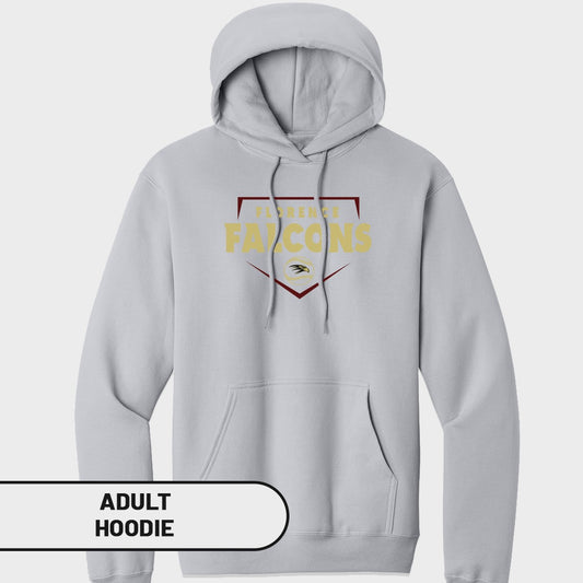 Light gray adult hoodie with "Florence Falcons" logo on chest.