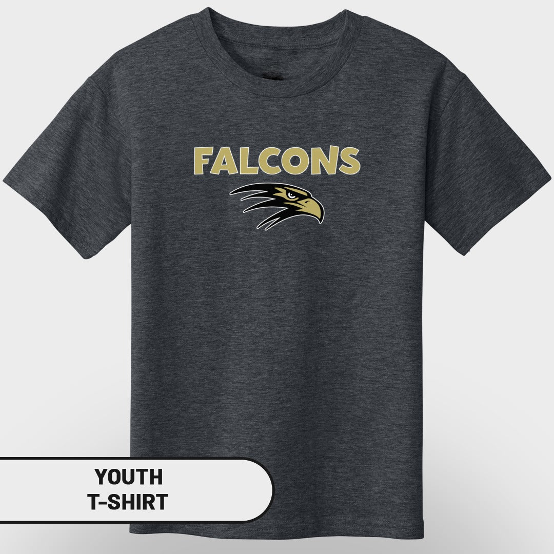 Dark gray youth t-shirt with "FALCONS" text and a falcon logo.