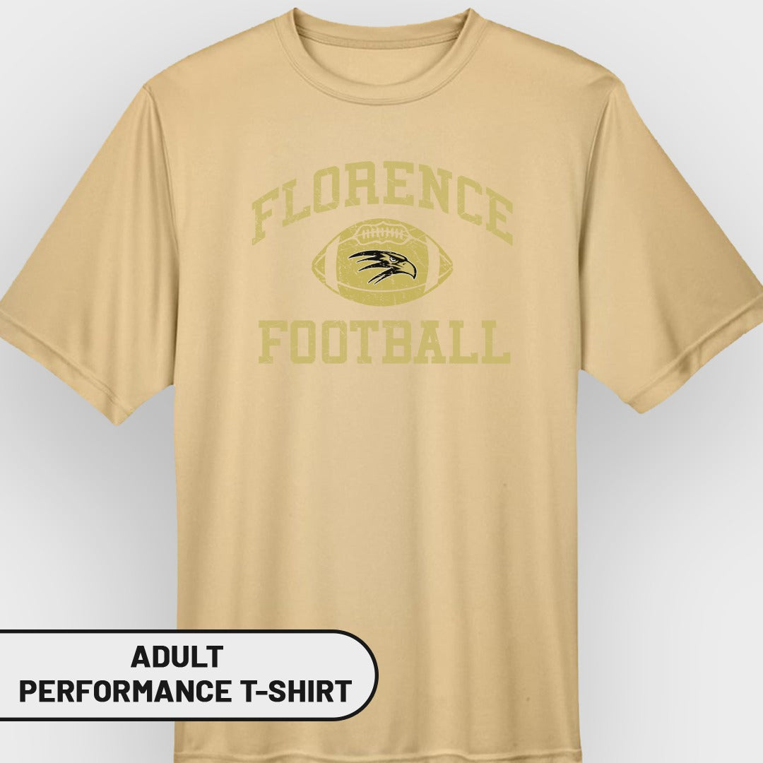Adult performance t-shirt with "Florence Football" and eagle logo graphic.