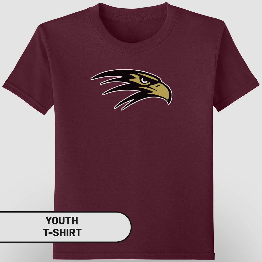 Maroon Youth T-Shirt with Fierce Falcon Bird Logo