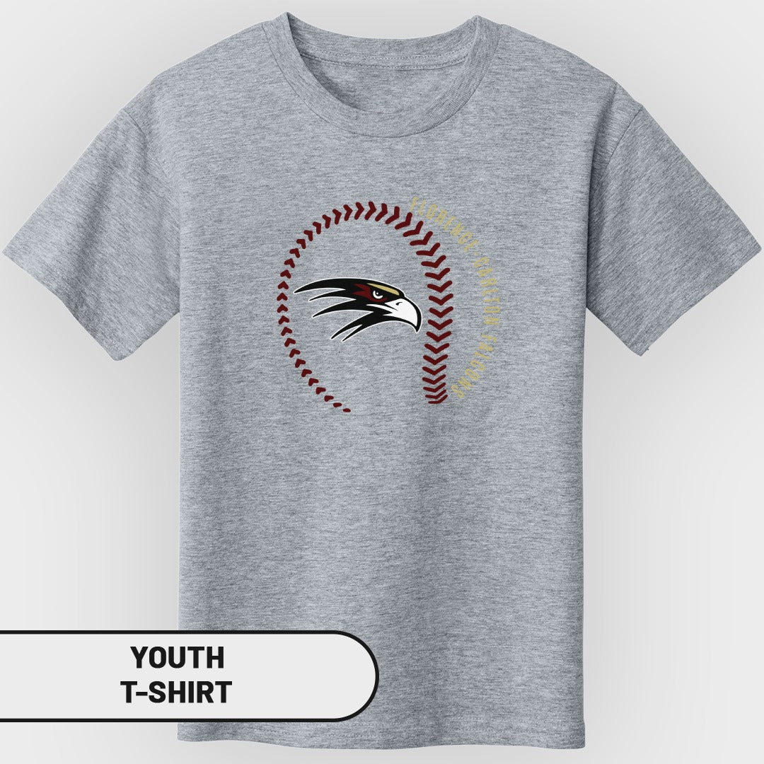 Grey youth t-shirt with baseball stitching and an eagle head logo.