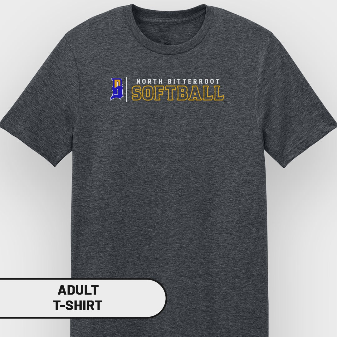 Dark heather t-shirt with "North Bitterroot Softball" logo.
