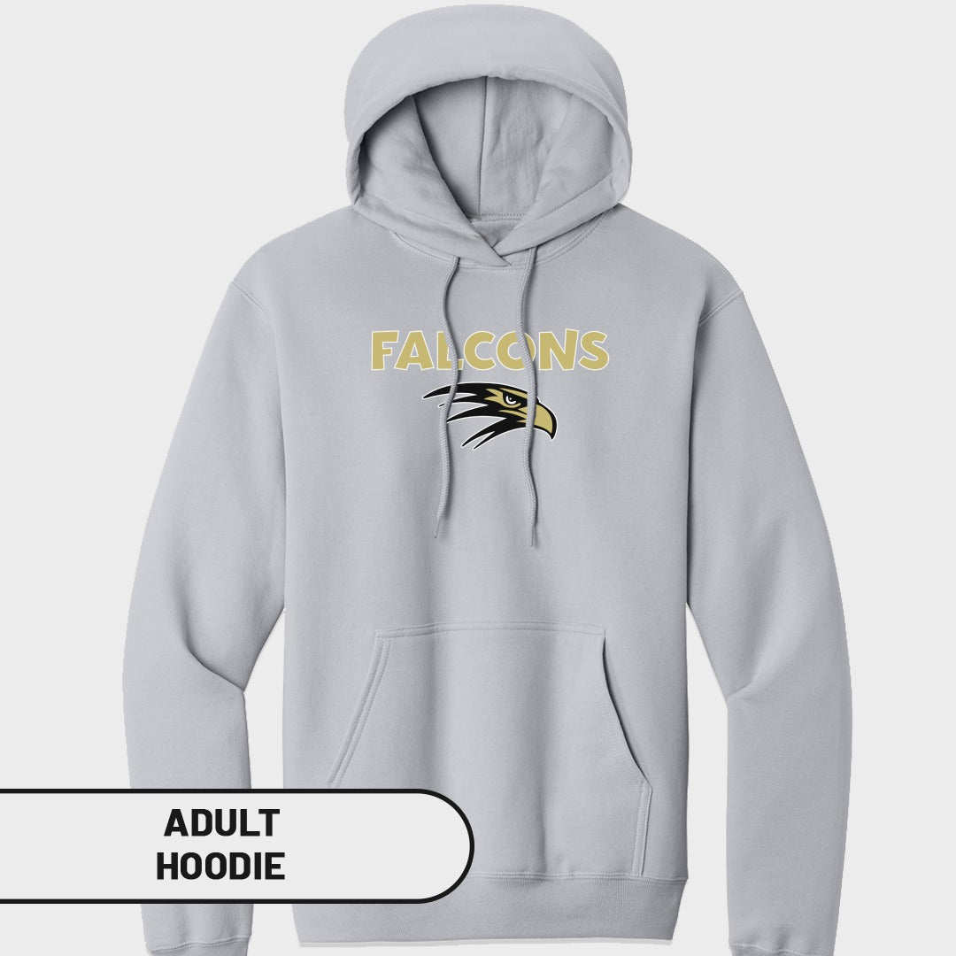 Light grey adult hoodie with "FALCONS" text and falcon head logo.