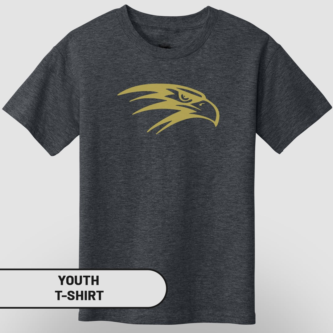 Youth t-shirt with gold hawk logo design