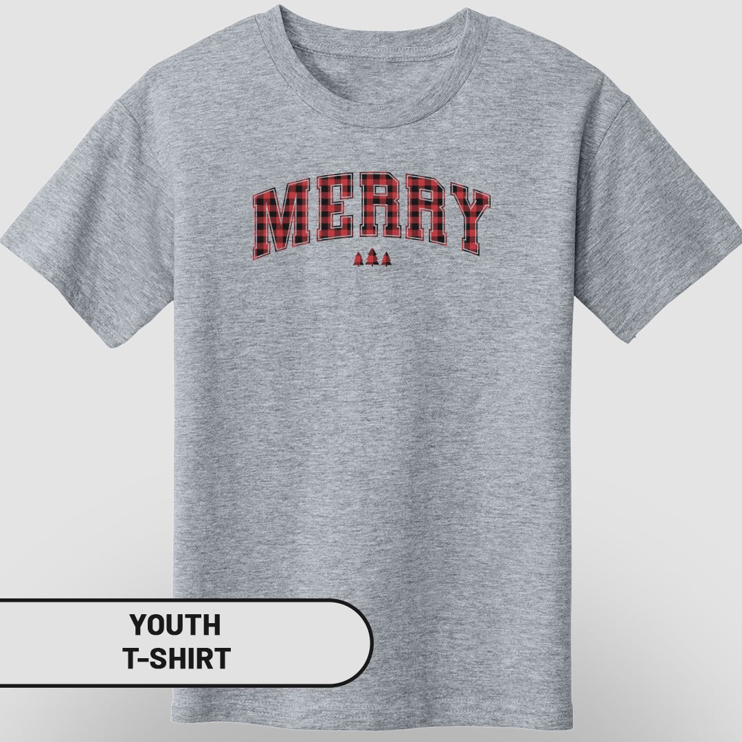 Merry Red Plaid Youth T-Shirt for Stylish Kids
