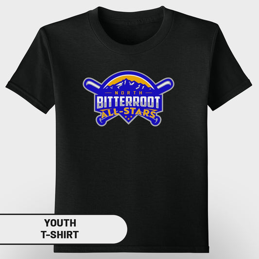 Black youth t-shirt with "NORTH BITTERROOT ALL-STARS" logo.