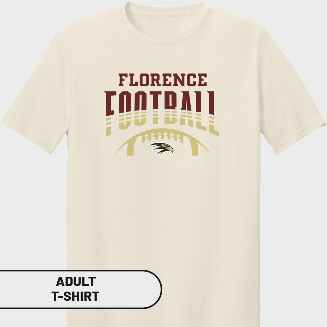 Cream adult t-shirt with Florence Football graphic and eagle head logo.
