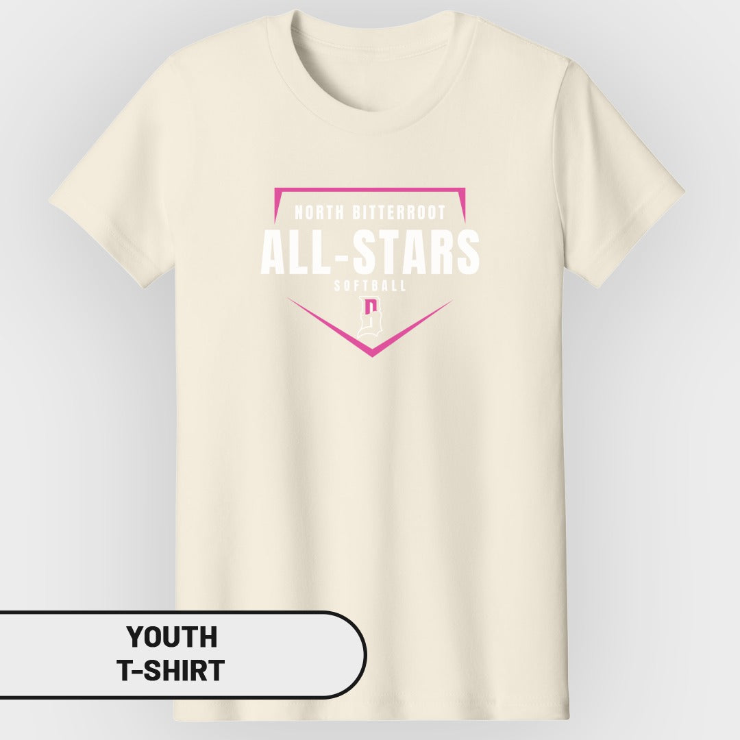 Youth North Bitteroot All-Stars softball t-shirt.